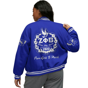 Zeta Phi Beta 1920 Varsity Jacket Azul Blanco Hermandad Letterman ZPB Greek Life Chenille Patch Founders Edition Wear - Product Image 2