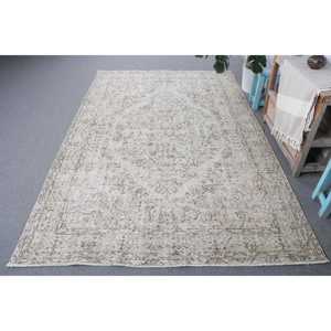 Vintage Rug, Large 5.6x8.4 ft Turkish Rug, <b>Brown</b> White Abstract <b>Wool</b> Rug - Product Image 1