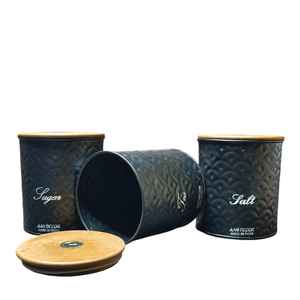 ชุดกระปุกน้ำตาลสีดำแบบมีลายนูน 3 ใบ พร้อมฝาปิด เป็นมิตรกับสิ่งแวดล้อม สำหรับใช้ในบ้าน โรงแรม ครัวเรือน ร้านอาหาร ขายส่ง - Product Image 1