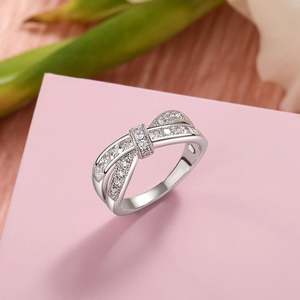 Jeulia Sterling <b>Silver</b> Bow Crossover Women's Wedding Band <b>Ring</b> - Product Image 4