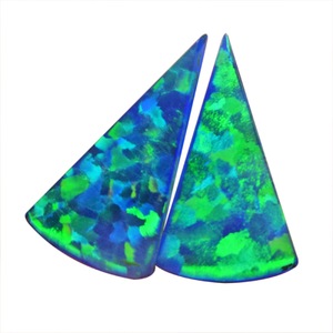 Par de ópalos de fuego azul verdoso brillantes, forma trillón, tamaño 18x10x2mm, cabujón suelto al por mayor para fabricación de joyas - Product Image 1