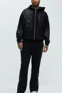 Custom Printed Autumn 100% Cotton <b>Fleece</b> Drop Shoulder Hoodies & <b>Sweatshirt</b>-Unisex Heavyweight Oversized Rhinestone Design - Product Image 2