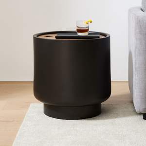 Minimalist <b>Black</b> Wood Drum <b>Side</b> <b>Table</b> for Bedroom Child Safe Rounded Edges Adding Sophistication - Product Image 5