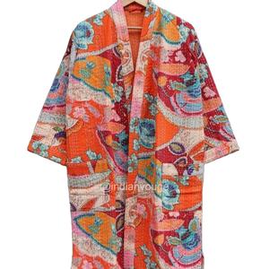 Chaqueta universitaria Kantha Floral de estilo japonés hecha a mano, abrigo de invierno con cinturón de corbata bohemio, bata y chaqueta Kantha - Product Image 1