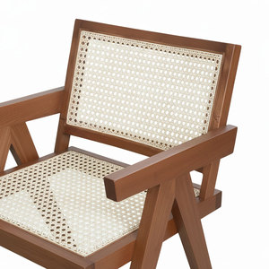 Fauteuil d'appoint V-Leg fait main GCF166 en cuir inclinable avec accoudoirs en bois de frêne et dossier en rotin tressé pour la maison et le bureau - Product Image 3