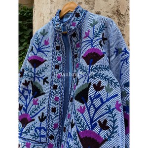 Wholesale Spring/Summer Jacket Inspired Uzbek Floral Embroidery Stand Cotton Suzani <b>Jute</b> <b>Fabric</b> Floral Embroidery Floral Short - Product Image 4