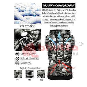 Sudaderas con capucha de gimnasio sin mangas para hombre, cómodas sudaderas con capucha de algodón con estampado de color sólido, estilo de culturismo de trabajo de verano, sudaderas con capucha de gimnasio sin mangas - Product Image 5
