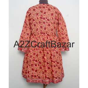 Robe mi-longue élégante en coton à col en V, respectueuse de l'environnement, pour femmes, impression en bloc, fête, mariage, événements, fonctions - Product Image 5