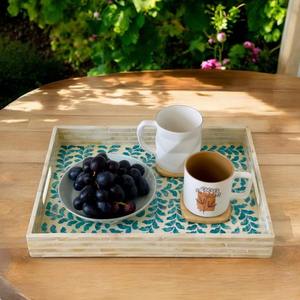 Plateau de service artisanal en nacre, rectangulaire, motif bleu tourbillon, artisanat artisanal, accessoire de table pour hôtel, vente en gros, durable - Product Image 2