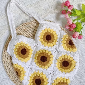 Bolso de hombro tejido de gran tamaño Granny Square Tole, bolso de mano estético con motivo de ganchillo hecho a mano para niñas OEM hecho en Vietnam - Product Image 2