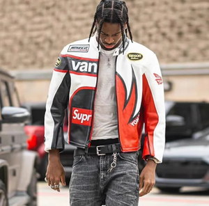 <span class=keywords><strong>Blouson</strong></span> bombardier personnalisé en similicuir pour hommes veste de motard de course de moto de rue mince avec col montant et logo avant - Product Image 1