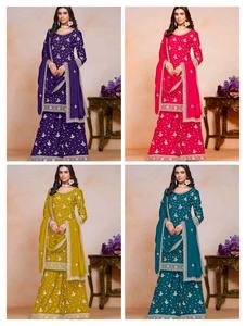 Costume de Chinon Sharara ethnique entièrement cousu avec broderie de séquence tenue de mariage parfaite disponible pour l'approvisionnement en gros - Product Image 4