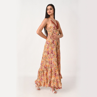 Robe longue élégante en soie sari de Bohème, col en V profond, bretelles réglables, tissu léger, ourlet évasé, robe d'été décontractée