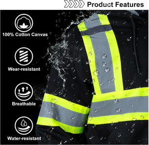 High Visibility Safety <b>Jacket</b> Hooded Winter Workwear Reflective Striped <b>Zip</b> <b>Up</b> <b>Jacket</b> Custom Logo Industrial Use - Product Image 4