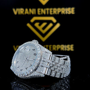 Qualité exceptionnelle résistant à l'eau luxe Unique Design VVS unisexe en acier inoxydable Quartz mouvement bande diamant montre inde - Product Image 1