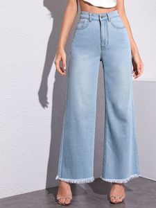 Pantalons en jean cargo droits à taille mi-haute en denim extensible décontracté pour femmes grandes tailles, confortables pour tous les jours - Product Image 3