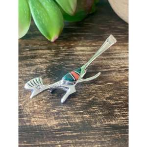 Pin de Roadrunner Navajo Hecho a Mano, Coleccionable Cultural, con Incrustaciones de Múltiples Piedras y Plata de Ley - Product Image 5