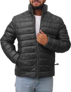 Chaqueta acolchada ligera de piel de oveja con cremallera para hombre Abrigo acolchado de plumón real para invierno - Product Image 2