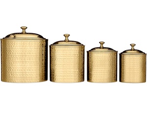 Lot de 4 boîtes de rangement de cuisine en cuivre martelé avec couvercle en bois boîte de rangement en métal Vintage pour la maison - Product Image 5