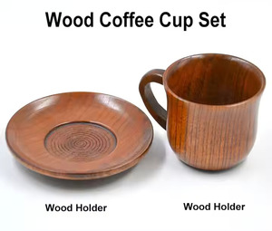 Tasse à thé et à café en bois marron fait à la main avec assiette bois naturel de meilleure qualité pour la bière dernière conception décor de table à la maison - Product Image 2