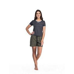 Ensemble de vêtements de nuit élégants pour femmes Evolve : T-shirt et short à taille élastique en coton à carreaux, taille XXS, en tissu tricoté pour filles - Product Image 4