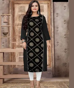 Indian Ethnic Wear Ready Made Plus Size Verfügbar Rayon Kurtis mit bedruckter Arbeit für Freizeit-und Alltags kleidung Indian Kurtis Suit