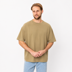 Camiseta de Algodón Grueso para Hombre, Corte Holgado, Estilo Urbano Premium, Informal, Básica, Cuello Redondo - Product Image 6