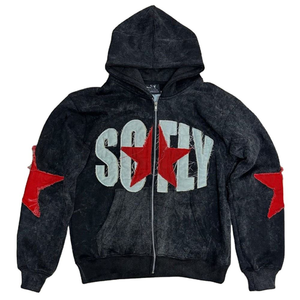 Sudadera con capucha de invierno para hombre, de corte regular, de tejido grueso, con lavado ácido personalizado, logotipo bordado, estilo vintage desgastado, con cremallera, marca privada - Product Image 4