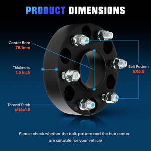 สเปเซอร์ล้อ 4 ชิ้น ขนาด 6x5.5 1.5 นิ้ว ผลิตจากอะลูมิเนียมอัลลอยด์ สำหรับดุมล้อขนาด 78.1 มม. พร้อมเกลียว M14x1.5 - Product Image 2