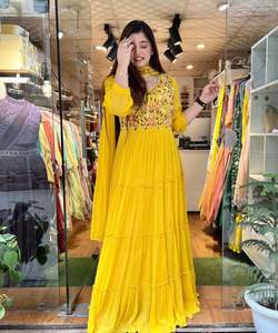 ชุดเดรสปักลายสไตล์ anarkali อินเดียสำหรับผู้หญิงชุดใส่ทำงานปักลายด้านล่างพร้อมชุดปาร์ตี้ dupatta ขายส่งราคาเสื้อผ้าพื้นเมือง - Product Image 4