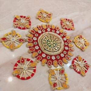 Beautiful Intricate Rangoli Mat Multi-Color Traditional Indian Design for Festive Everyday Candle Wedding <b>Table</b> <b>Decorations</b> - Product Image 6