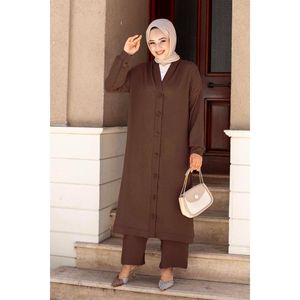 Aerobin Hijab Modest Sets Ensemble 2 pièces marron à col boutonné - Product Image 4