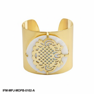 กำไลข้อมือทองเหลืองงานทำมือสำหรับผู้หญิงกำไลข้อมือแบบถักลายมุก - Product Image 2