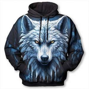 Sudadera con capucha de gran tamaño para hombre con estampado 3D gráfico de Lobo, ropa de calle de otoño, Sudadera con capucha de animales, Tops - Product Image 1