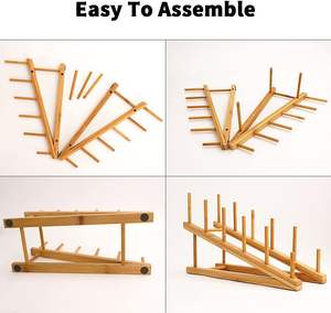 4 PCS <b>Wooden</b> Dish Drying <b>Rack</b> Bamboo Plate Dish <b>Rack</b> Stand Kitchen Cabinet Organizer Pot Lid Holder for Plate Dish - Product Image 3