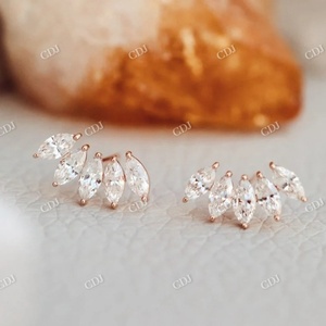 Pendientes de Botón Personalizados con Corte Marquesa, Claridad VVS, Oro de 14K, Diseño Nuevo al por Mayor, Regalo de Moda para Mujer - Product Image 5