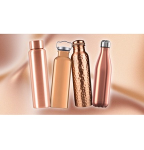 Bouteille d'eau en cuivre floral en relief avec surface finie brillante et joint étanche, parfaite pour les amateurs de cadeaux et de yoga - Product Image 1