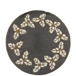 <b>White</b> Theme Golden Leaves Handmade Beaded Blue and <b>White</b> Place-mat Handmade Beaded Place Mat for Dining by glowin fashion - Product Image 4