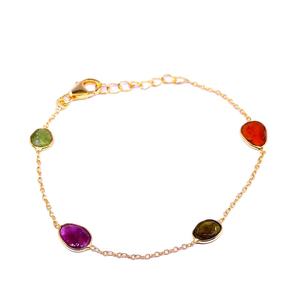 Hecho a mano 925 plata esterlina chapado en oro multicolor turmalina piedras preciosas señoras desgaste pulsera de cadena de eslabones - Product Image 1