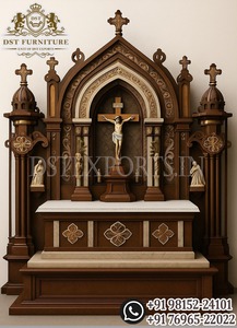 Muebles de altar de iglesia de madera de teca hechos a medida Venta caliente Altar religioso hecho a mano para interiores de Iglesia Altar de estilo antiguo Reino Unido - Product Image 2