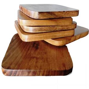 Ensemble de 6 sous-verres en bois plateau de service en bois carré en écorce d'arbre naturel produit de vente chaud bol décoratif en bois de manguier avec arbre - Product Image 1