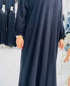 Thanh lịch khiêm tốn tay thêu của phụ nữ trở lại tucks abayas chính thức truyền thống Dubai Dresses vải thoáng khí - Product Image 2