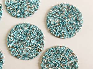 Handmade Beaded <b>Coasters</b> - Boho <b>Drink</b> <b>Coasters</b> with Polyester Backing (4x4 Inch) - Product Image 2