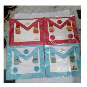 MASONIC PAST MASTER BORDADO A MANO DELANTAL PUÑO Y COLLAR MATCH BLUE TERCIOPELO Grand Inspector French National Grand - Product Image 5