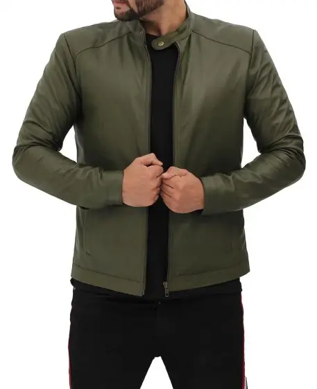 2022 Motorcycle Army Green Jacket Autumn Winter Men Faux PU Leather Jackets Casual Racer Jacket By Maximize Wear