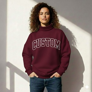 Sudadera de Felpa de Algodón Grueso de Alta Calidad Personalizada para Mujer, Sudadera Holgada con Hombros Caídos y Cuello Alto Simulado Bordada - Product Image 5