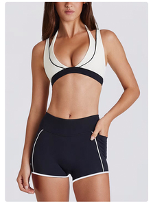ชุดออกกำลังกาย2ชิ้นกางเกงขาสั้นเล่นฟิตเนสเล่นกีฬาเล่นยิมสำหรับผู้หญิงชุดออกกำลังกายเล่นโยคะ - Product Image 3