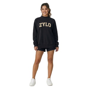 Wholesale Manufacturer Winter Loose Mockneck Above Knee Short Set Solid Color Breathable Streetwear Women Pullover Short Set - Product Image 1