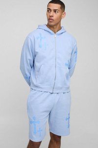 Conjuntos de pantalones cortos y Sudadera con capucha de gran tamaño de alta calidad 100% algodón Puff estampado Logo Boxy Fit Twin Set para hombres - Product Image 6