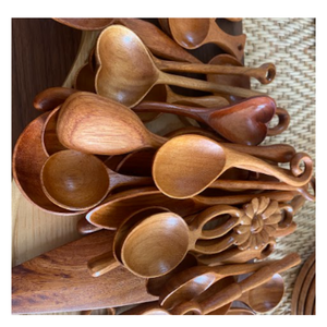 Cucharas de cocina de madera natural Utensilios de cocina con mango ovalado de madera de haya para mezclar y hornear alimentos - Product Image 5